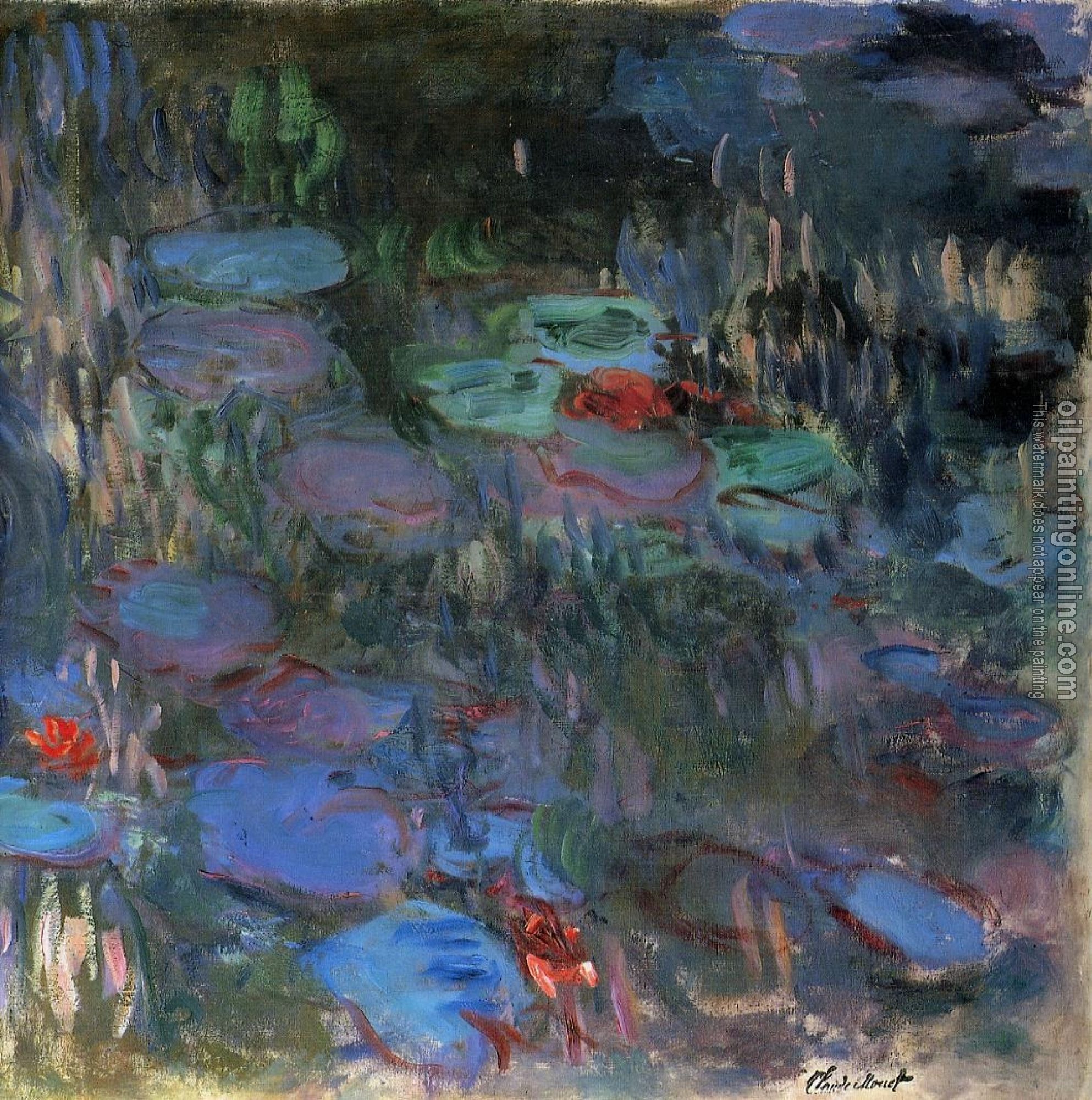 Monet, Claude Oscar - Water-Lilies, Reflections of Weeping Willows, right half